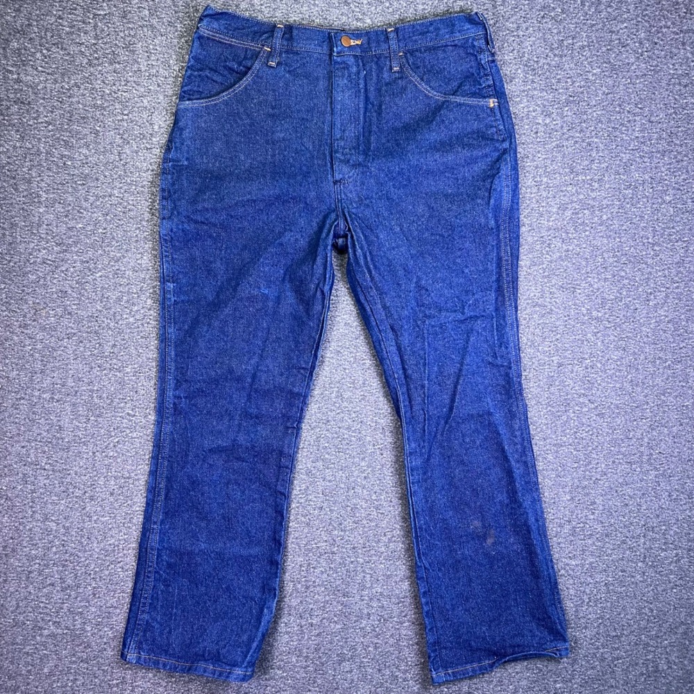 VTG Wrangler 945NAY Jeans Men 36x29 Blue Indigo Straight Retro Workwear USA made